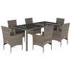 vidaXL 7 pcs conjunto jantar jardim c/ almofad&otilde;es vime PE/vidro cinza