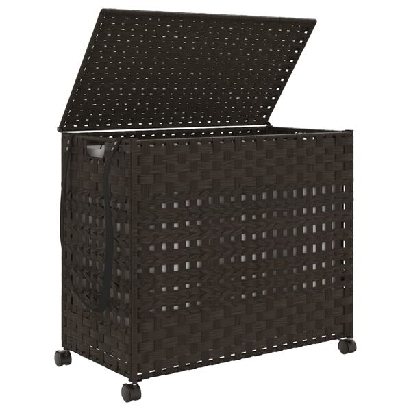 vidaXL Cesto p/ roupa suja com rodas 66x35x60 cm vime castanho-escuro