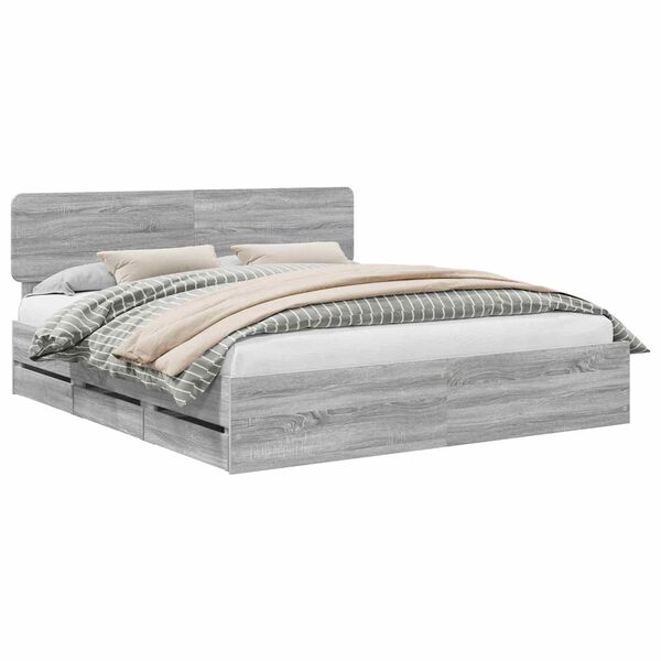 vidaXL Estrutura da Cama com gaveta Cinza Sonoma 200 x 200 cm