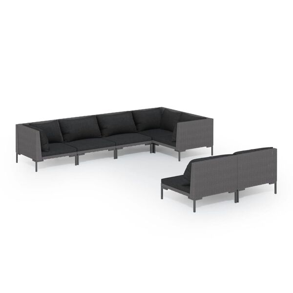 vidaXL 7 pcs conj. lounge jardim c/ almofadões vime PE cinzento-escuro