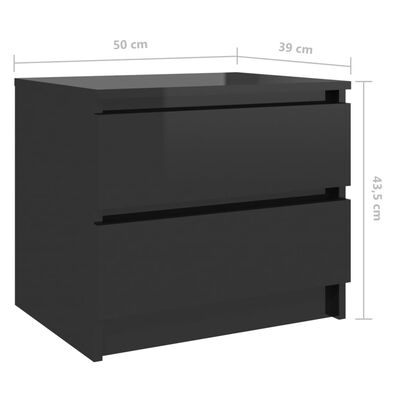 vidaXL Mesa de cabeceira 50x39x43,5 cm contraplacado preto brilhante