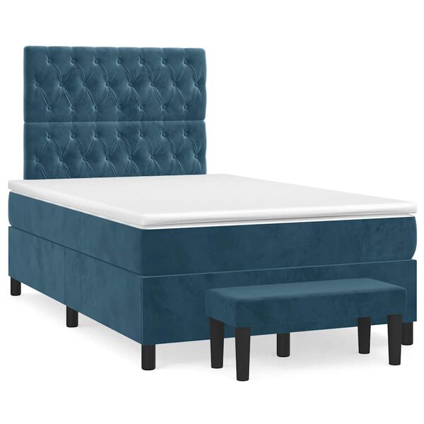 vidaXL Cama boxspring com colch&atilde;o 120x190 cm veludo azul-escuro