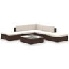 vidaXL 6 pcs conjunto lounge jardim c/ almofadões vime PE castanho