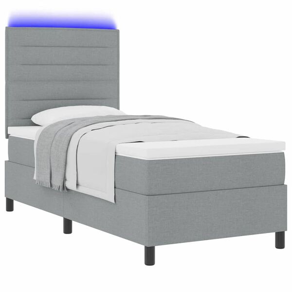 vidaXL Cama Box com colch&atilde;o com led Cinzento-claro 80 x 200 cm tecido