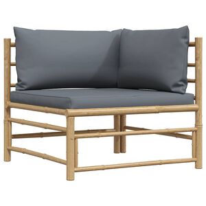 vidaXL Sof&aacute; de canto para jardim com almofad&otilde;es cinzento-escuro bambu