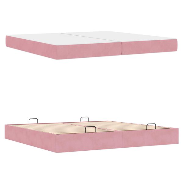 vidaXL Estrutura de cama com colch&atilde;o com colch&atilde;o 2 pcs Rosa Veludo