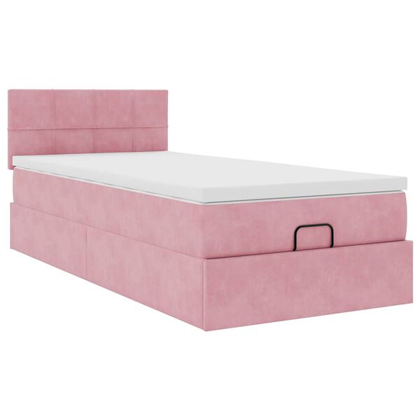 moldura de cama otomana vidaXL com colch&atilde;o rosa 100x200cm veludo