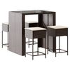 vidaXL 5 pcs conjunto de bar p/ jardim c/ almofad&otilde;es vime PE castanho