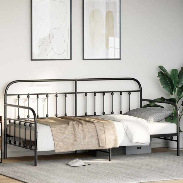 vidaXL Estrutura de cama de dia com cabeceira Preto 90 x 200 cm Aço