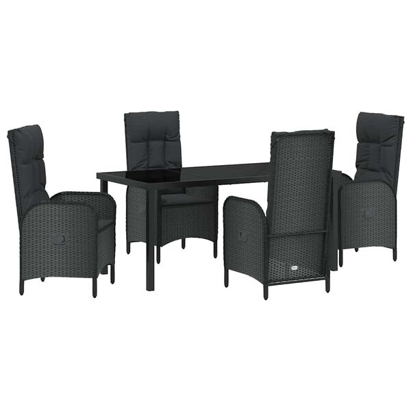 vidaXL Conjunto de Jantar para Jardim com almofada 5 pcs Preto vime PE