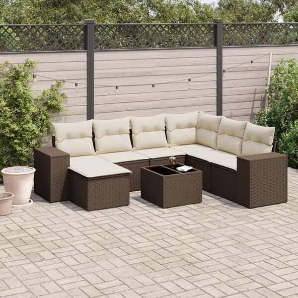 vidaXL 8 pcs conjunto sof&aacute;s de jardim c/ almofad&otilde;es vime PE castanho