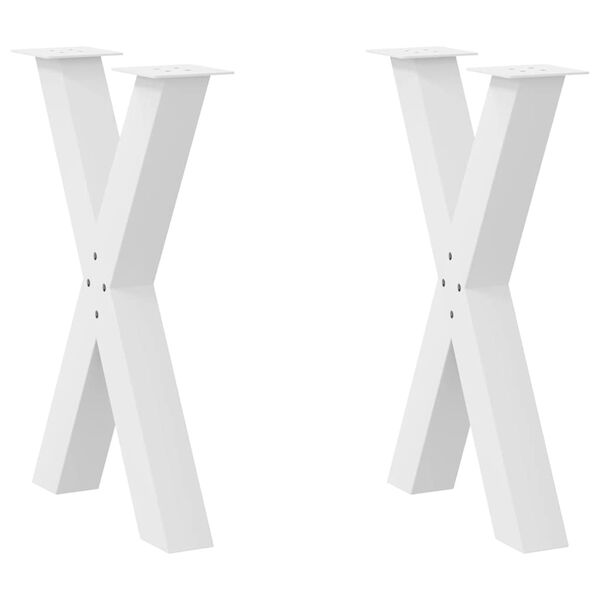 vidaXL P&eacute;s para mesa de jantar em formato de X, 2 pe&ccedil;as, branco, 50x(72-73) cm, a&ccedil;o