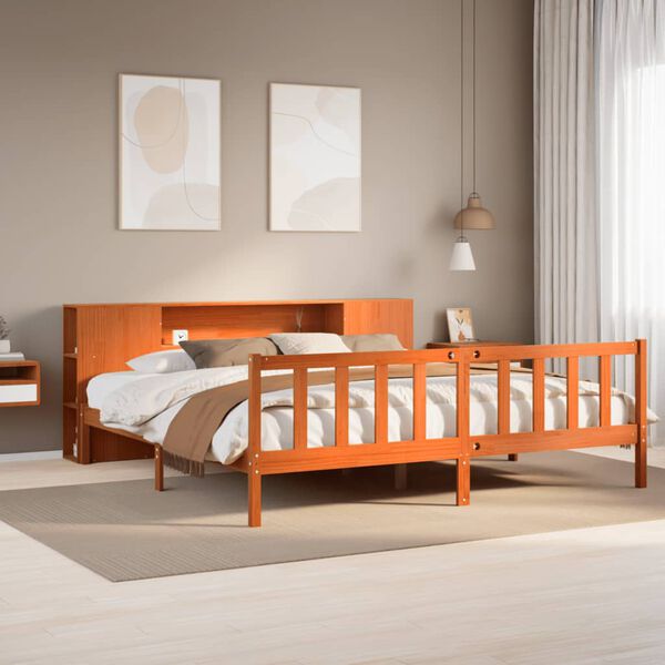vidaXL Cama com estante sem colch&atilde;o 180x200 cm pinho maci&ccedil;o