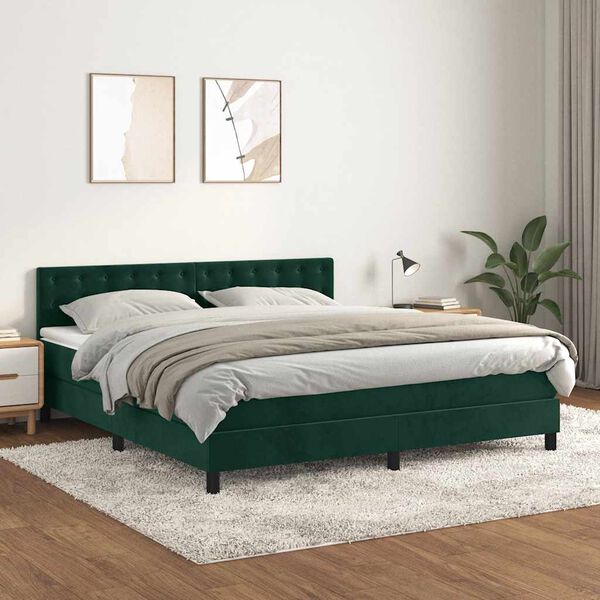 vidaXL Cama com molas/colch&atilde;o 180x200 cm veludo verde-escuro
