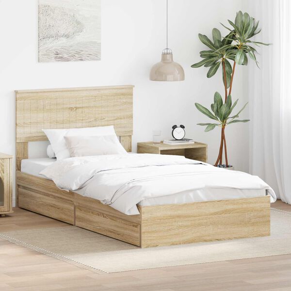 vidaXL Cama com Armazenamento com gaveta Carvalho Sonoma 100 x 200 cm