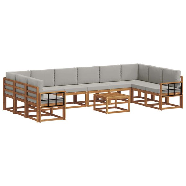 vidaXL Conjunto de Sof&aacute;s para Exterior 11 pcs Cinza Natural e Claro