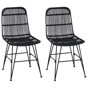 vidaXL Cadeira de Jantar 2 unid. Rattan e A&ccedil;o Preto 41 x 55 x 85 cm