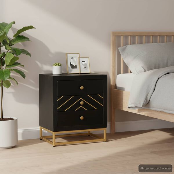 vidaXL Mesa de cabeceira 40x30x50 cm mangueira maciça preto e dourado
