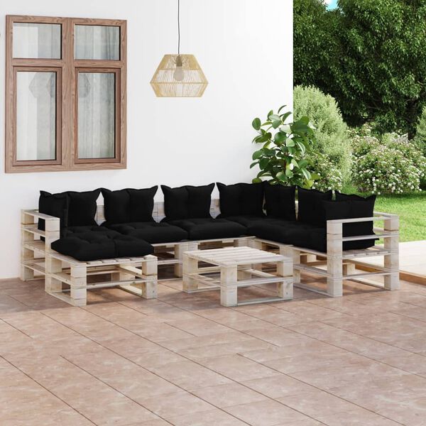 vidaxL Conjunto lounge de paletes p/ jardim 8 pcs c/ almofad&otilde;es pinho