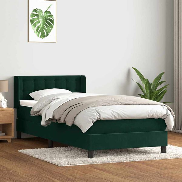 vidaXL Cama com molas/colch&atilde;o verde-escuro 80x220 cm veludo