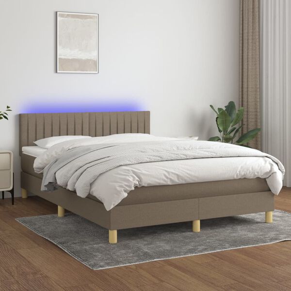 vidaXL Cama box spring colch&atilde;o/LED 140x200 cm tecido cinza-acastanhado