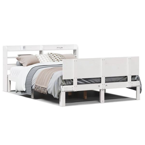 vidaXL Estrutura de cama c/ cabeceira 150x200 cm pinho maciço branco