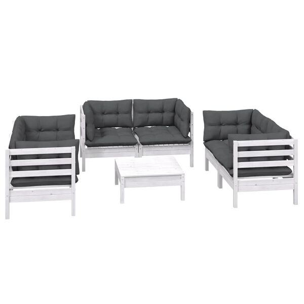 vidaXL 7 pcs conjunto lounge de jardim c/ almofadões pinho maciço