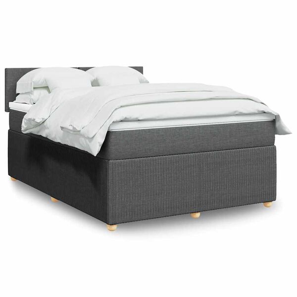 vidaXL Cama com molas/colch&atilde;o 140x190 cm tecido cinzento-escuro