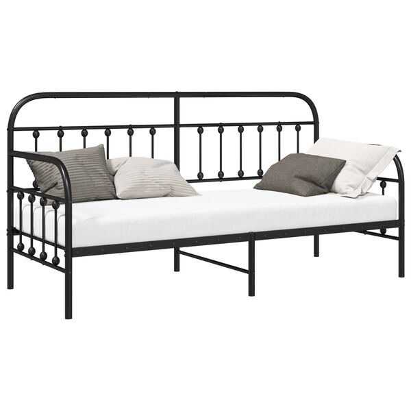 vidaXL Estrutura de cama de dia com cabeceira Preto 75 x 190 cm A&ccedil;o