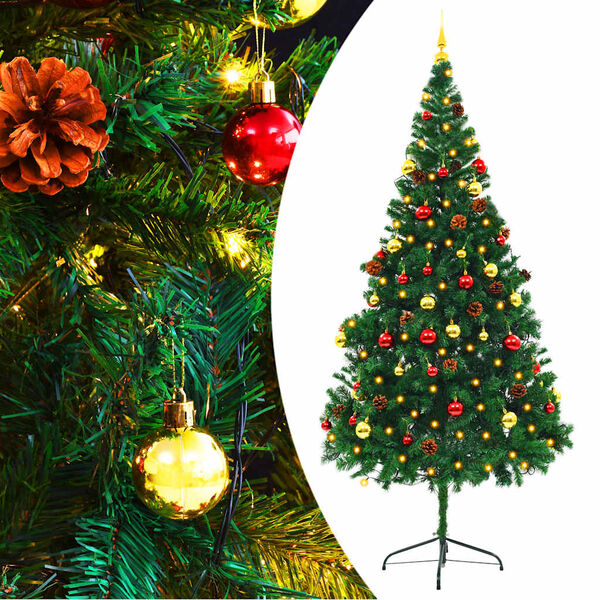 vidaXL &Aacute;rvore de Natal artificial pr&eacute;-iluminada + enfeites 210cm verde