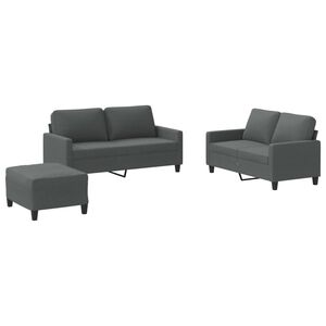 vidaXL 3 pcs conjunto de sof&aacute;s com almofad&otilde;es tecido cinzento-escuro