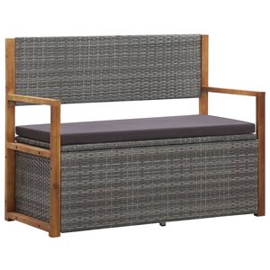 vidaXL Banco arruma&ccedil;&atilde;o 115 cm vime PE e madeira ac&aacute;cia maci&ccedil;a cinzento