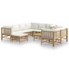vidaXL 10pcs conjunto lounge de jardim bambu c/ almofadões branco nata