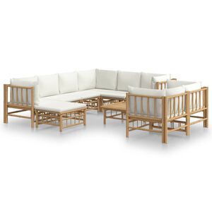 vidaXL 10pcs conjunto lounge de jardim bambu c/ almofad&otilde;es branco nata