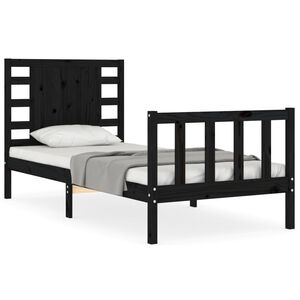 vidaXL Estrutura cama de solteiro c/ cabeceira madeira maci&ccedil;a preto