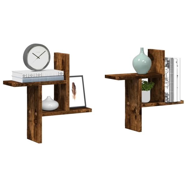 vidaXL Prateleira parede 2pcs derivados de madeira carvalho fumado