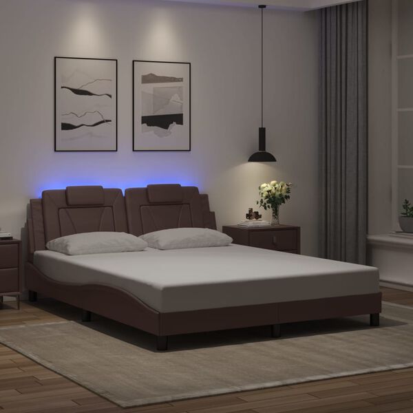 vidaXL Estrutura de cama Viana com LED sem colch&atilde;o 160x200cm castanho