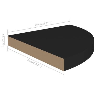 vidaXL Prateleira de canto suspensa 35x35x3,8 cm MDF preto