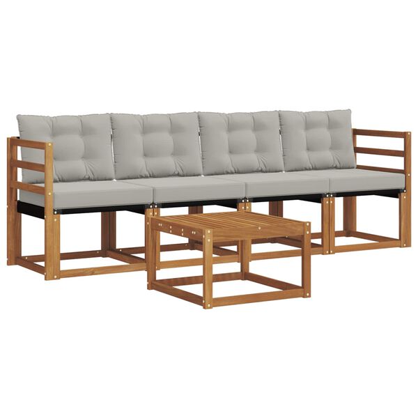 vidaXL Conjunto de Sof&aacute;s para Exterior 5 pcs Cinza Natural e Claro