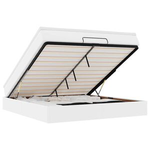 vidaXL Estrutura de cama otomana com colch&atilde;o branco couro falso