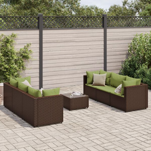 vidaXL 7 pcs conjunto lounge jardim c/ almofadões vime PE castanho
