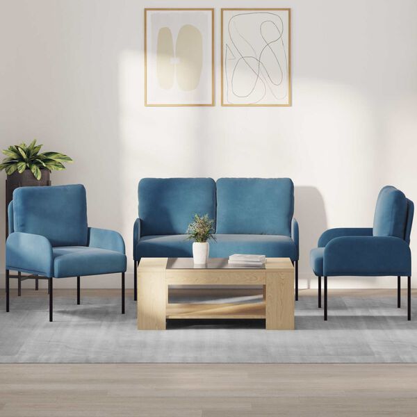 vidaXL Conjuntos de sof&aacute;s 3 pcs Azul 115 x 56 x 80 cm Contraplacado