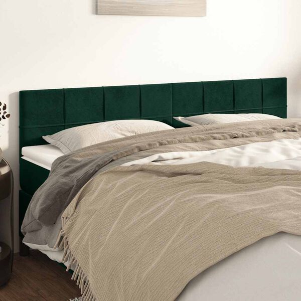 vidaXL Cabeceira de cama 2 pcs veludo 90x5x78/88 cm verde-escuro