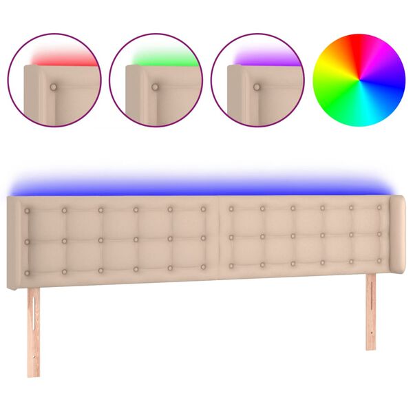 vidaXL Cabeceira cama LED couro artificial 163x16x78/88 cm cappuccino