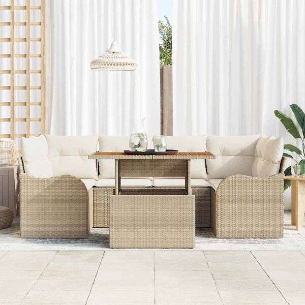 vidaXL Conjunto de Sofá de Jardim 7 pcs Bege Rattan Sintético