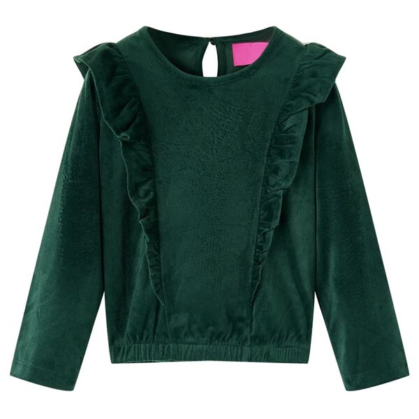 Blusa para crian&ccedil;a com folhos verde-escuro 140