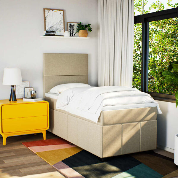 vidaXL Cama com molas/colch&atilde;o 90x200 cm tecido cor cr&egrave;me