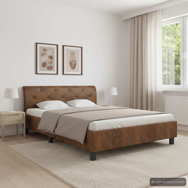 vidaXL Estrutura de cama 140x200 cm camurça artificial castanho