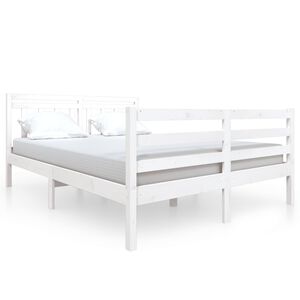 vidaXL Estrutura de cama casal 135x190 cm madeira maci&ccedil;a branco
