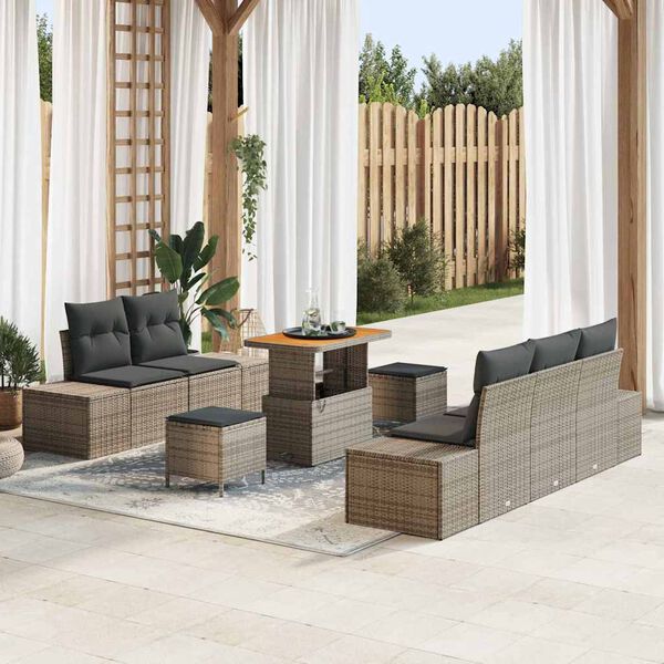vidaXL Conjunto de Sofá de Jardim 8 pcs Cinzeto Rattan Sintético